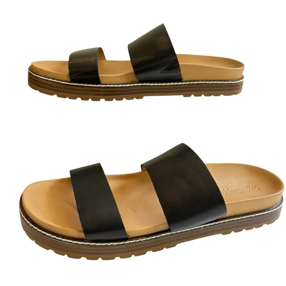 Madewell Shoes Womens Sz 11, 2 Strap Platform Slide Sandals Comfort Casual Black